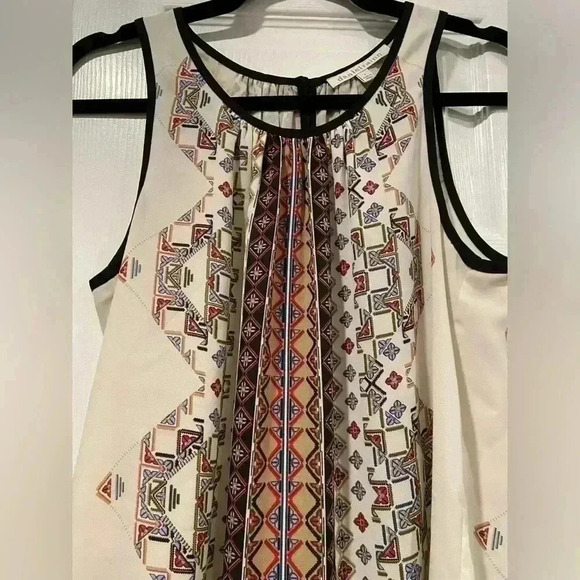 Daniel Rainn Flowy Layered Earth Tone Aztec Print Sleeveles Blouse Button Size S - Picture 7 of 14